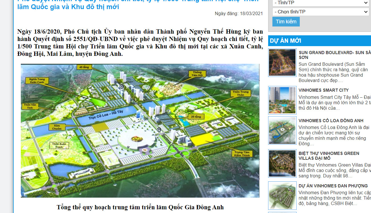 Thông tin các dự án lớn huyện Đông Anh